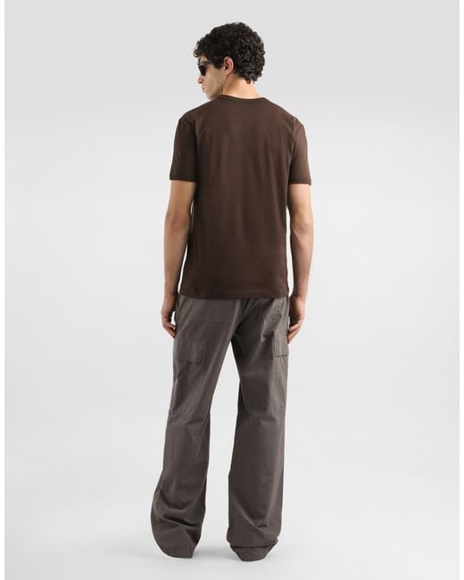Dolce & Gabbana Brown Cotton T-Shirt With Heraldic Patch for men