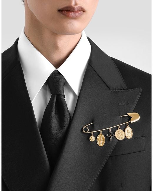 Dolce & Gabbana White Safety Brooch With Cross And Medals for men