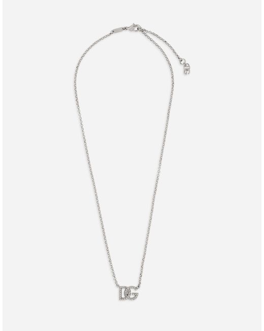 Dolce & Gabbana White Chain Necklace With Dg Logo for men