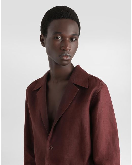 Dolce & Gabbana Langarmhemd Mit V-Ausschnitt Aus Leinenstoff in Purple für Herren