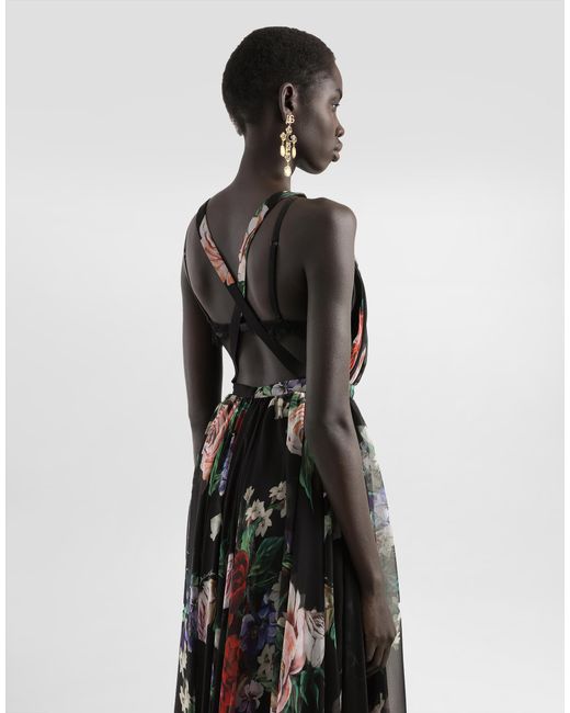 Dolce & Gabbana Black Long Floral- Chiffon Dress