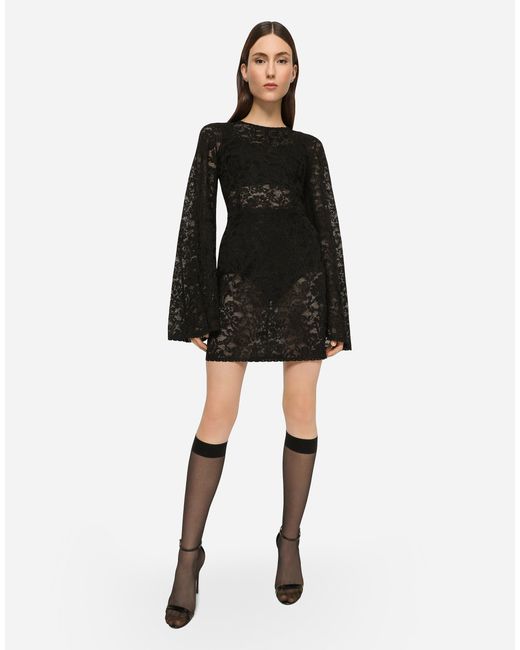 Dolce & Gabbana ショートドレス レースニット ワイドスリーブ Black