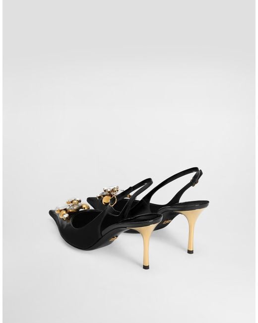 Dolce & Gabbana White Patent Leather Slingback With Embellishment