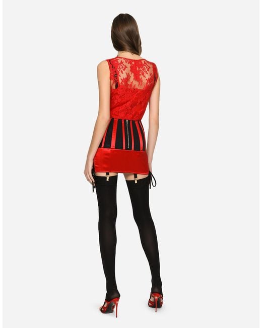 Dolce & Gabbana Red Floral Chantilly Lace Top