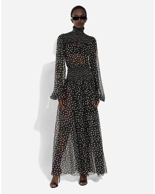 Dolce & Gabbana Black Silk Polka-Dot Maxi Dress