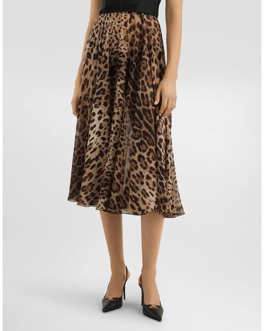 Dolce & Gabbana Natural Leopard- Chiffon Circle Skirt