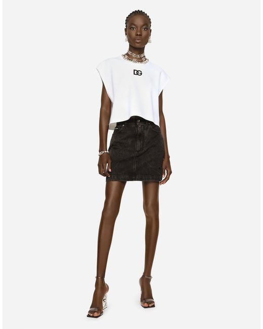 Dolce & Gabbana Black Washed Denim Miniskirt