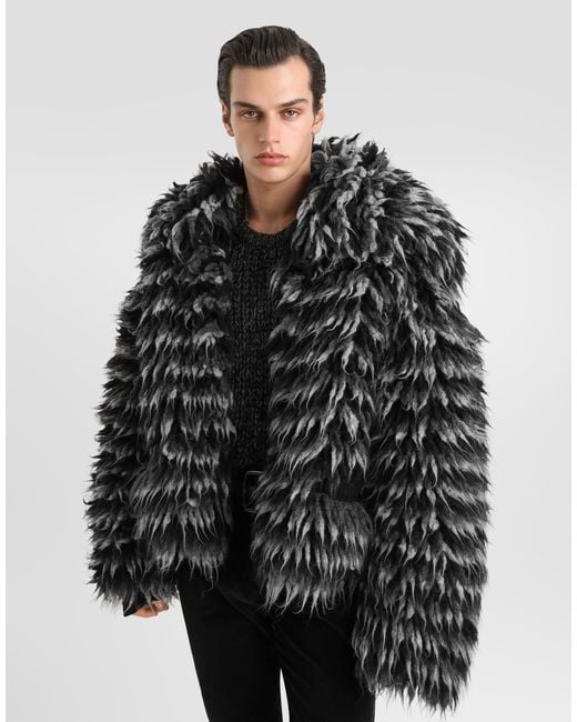 Dolce & Gabbana Black Fur-Effect Knit Cardigan for men