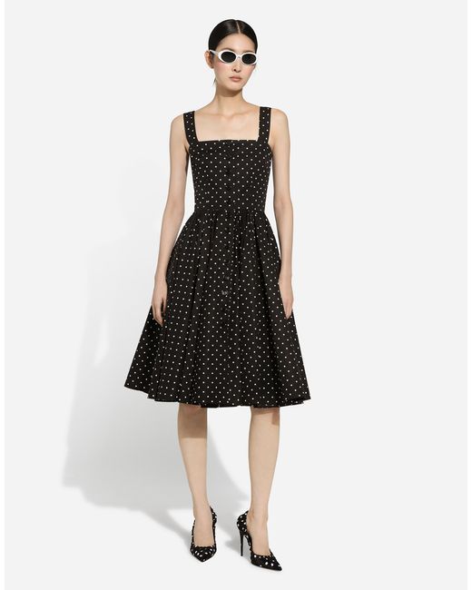 Dolce & Gabbana ドットプリント コットン ロンゲット ドレス Black