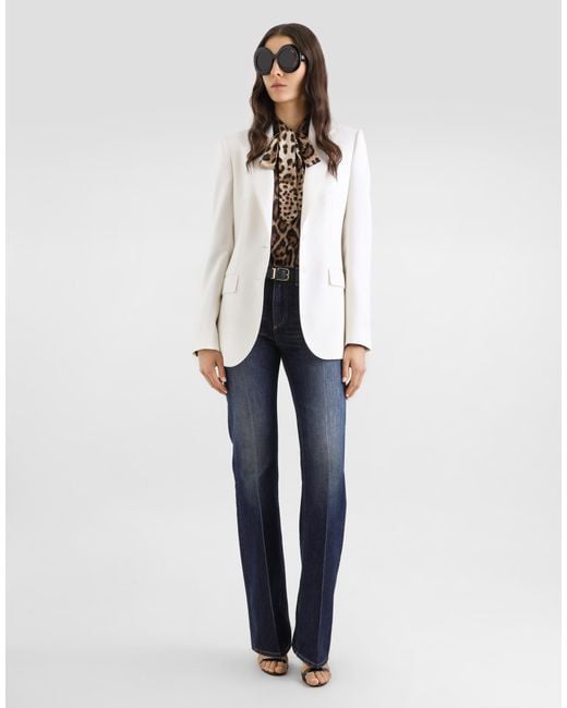Dolce & Gabbana White Single-Breasted Cashmere Jacket