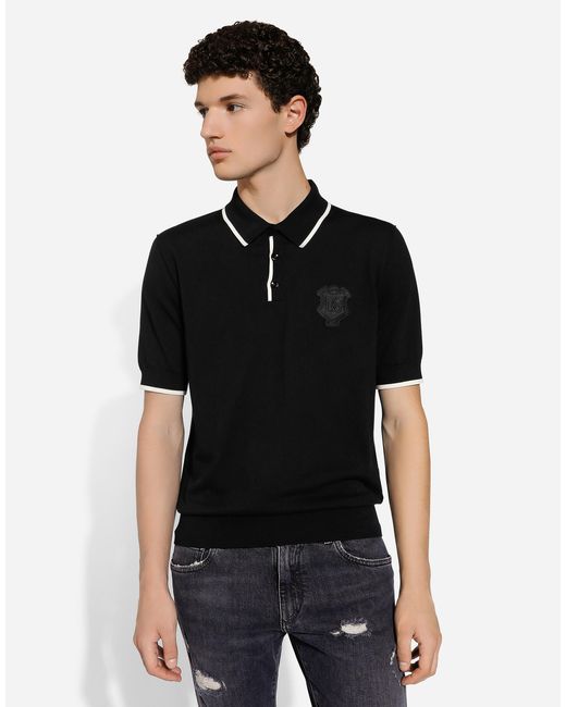 Dolce & Gabbana Black Cotton Polo-Shirt With Dg Logo Embroidery for men