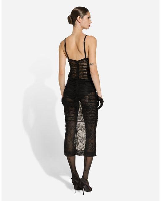 Dolce & Gabbana Black Calf-Length Chantilly Lace Slip Dress