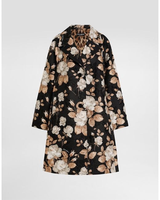 Abrigo De Botonadura Sencilla Con Estampado De Rosas Retro Dolce & Gabbana de color White