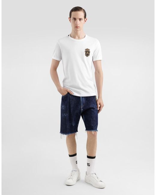Dolce & Gabbana White Cotton T-Shirt With Heraldic Patch for men