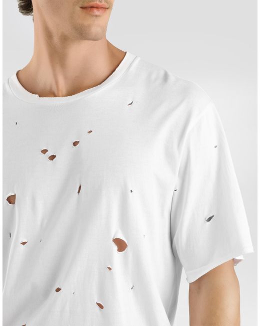 Dolce & Gabbana White Distressed Cotton T-Shirt for men