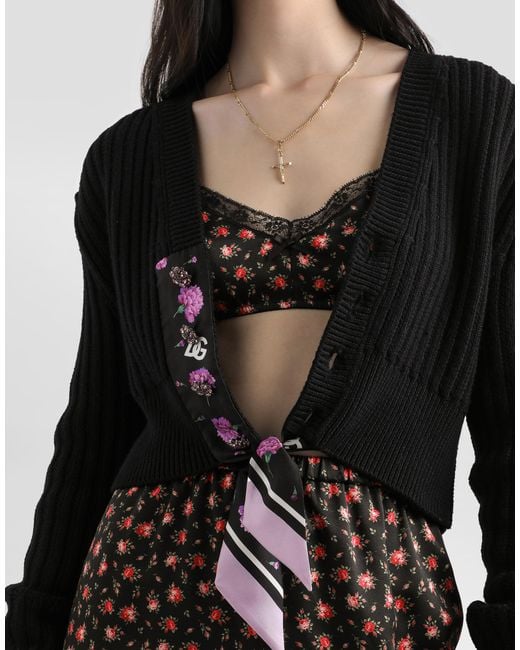 Dolce & Gabbana Black Wool Cardigan With Offset Rib