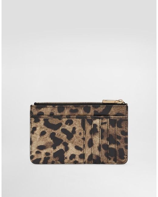 Dolce & Gabbana Multicolor Medium Leopard-Print Polished Calfskin Card Holder With Zipper
