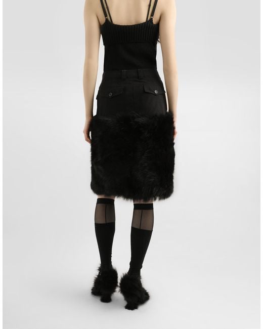 Dolce & Gabbana Black Midi Skirt With Fur