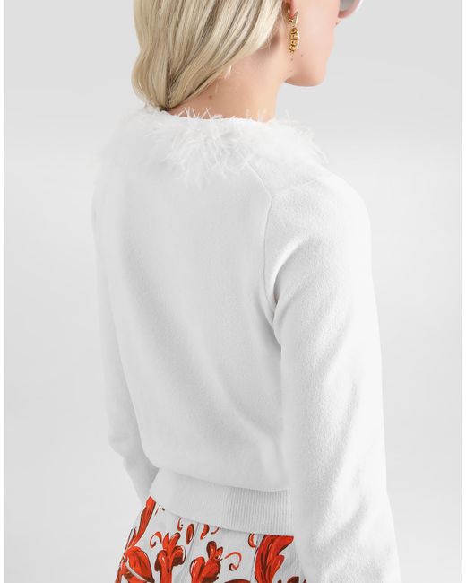 Dolce & Gabbana White Cardigan Girocollo