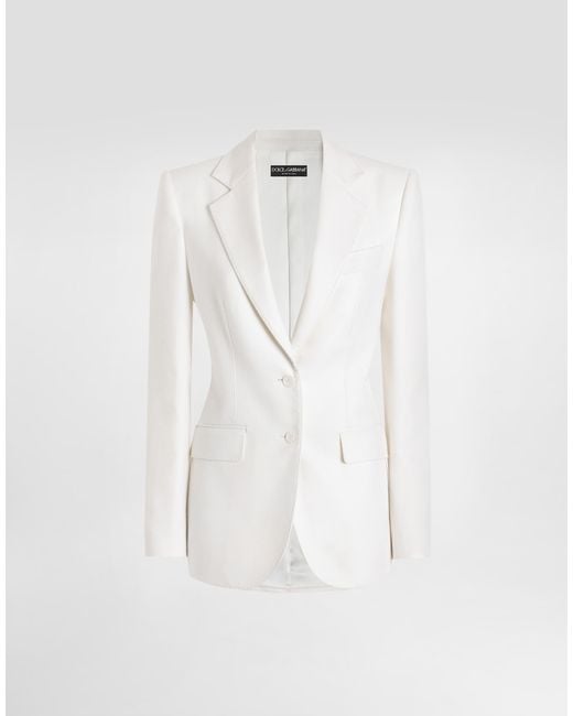 Dolce & Gabbana White Single-Breasted Cashmere Jacket