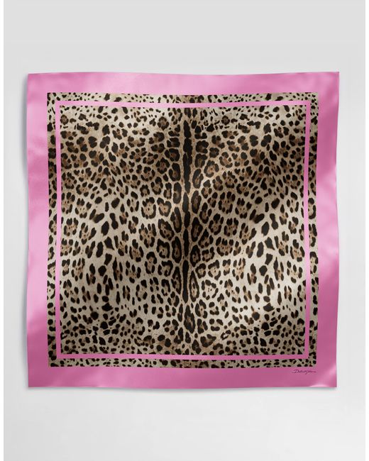 Dolce & Gabbana Purple Leopard- Silk Twill Foulard (90X90)