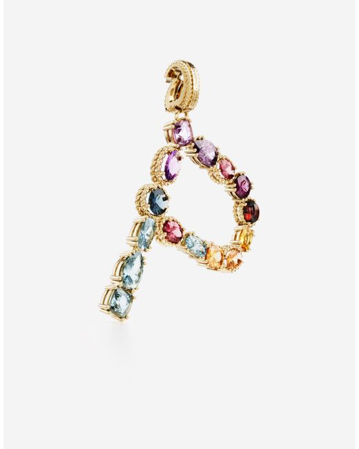 Dolce & Gabbana White Charm P Lettering 18-Carat And Multicolored Gems