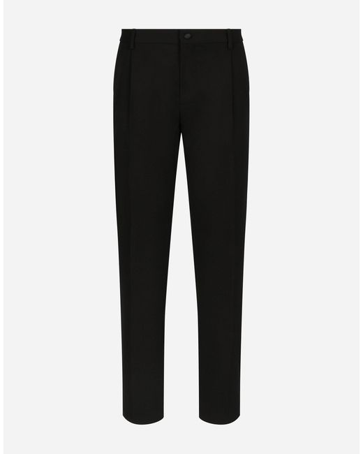 Dolce & Gabbana Black Tailored Wool Gabardine Tuxedo Pants for men