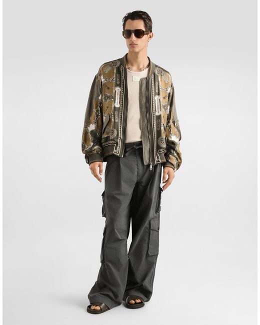 Dolce & Gabbana Metallic Cargo-Print Oversized Twill Bomber Jacket for men