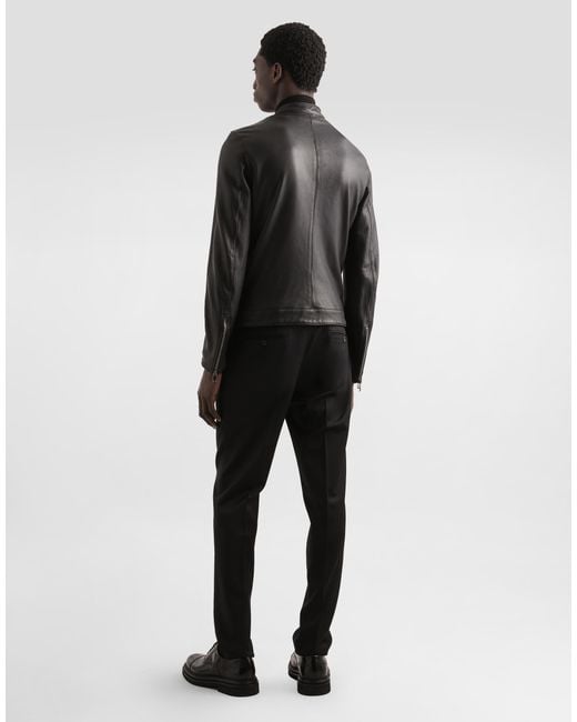 Leather Jacket With Zipper Dolce & Gabbana de hombre de color Black