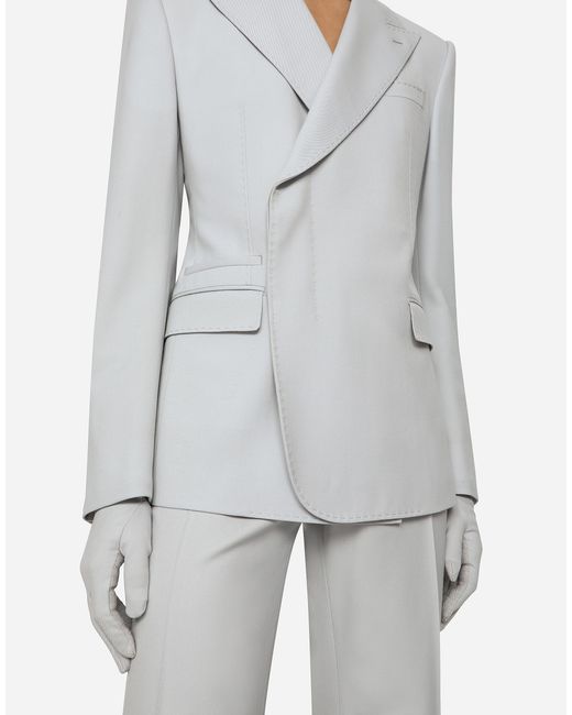 メンズ Dolce & Gabbana ダブルブレストブレザー シチリアフィット ストレッチウール Gray