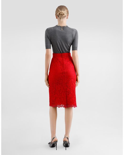 Dolce & Gabbana コルドネットレース ミディ ペンシルスカート Red
