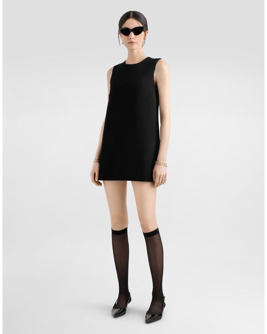 Dolce & Gabbana Black Short Wool Crepe A-Line Dress