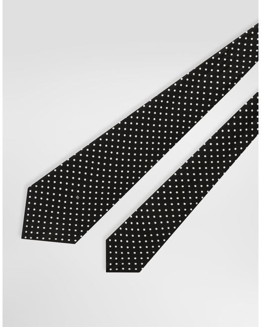 Dolce & Gabbana White Polka Dot-Print Silk Twill Tie for men