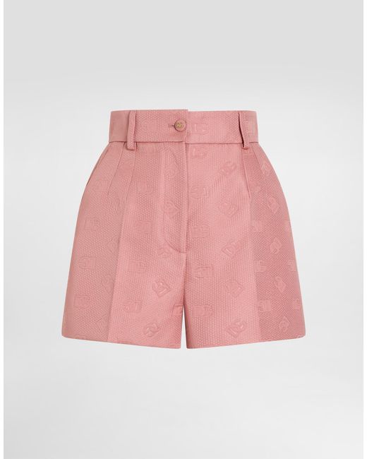 Dolce & Gabbana Pink Quilted Jacquard Shorts With Dg Logo