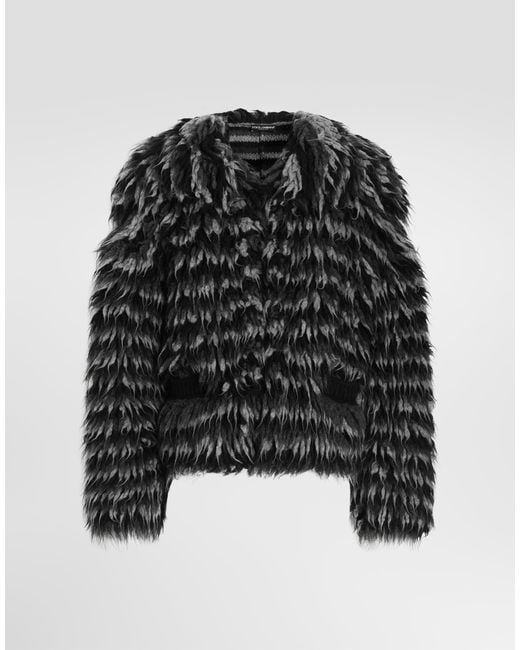 Dolce & Gabbana Black Fur-Effect Knit Cardigan for men