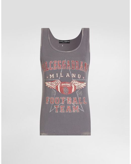Dolce & Gabbana Multicolor Ribbed Tank Top With Distressed Effect And Print
