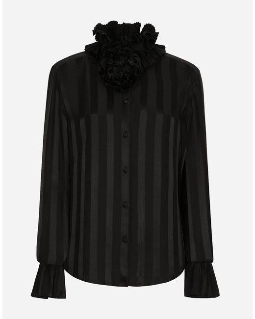 Dolce & Gabbana シャツ シルクジャカード カラー＆プリーテッドカフス Black