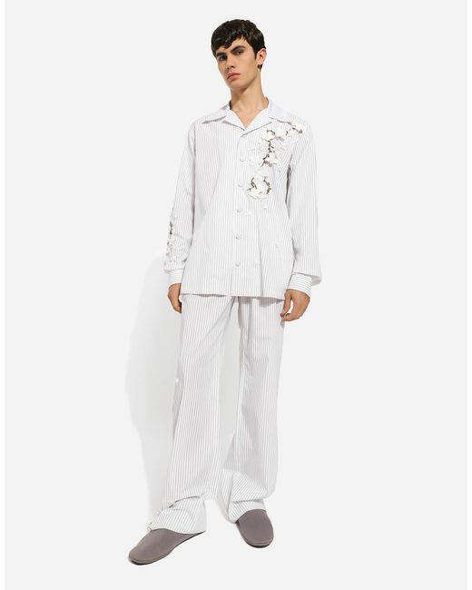 Dolce & Gabbana Hose Aus Gestreiftem Popeline Mit Stickerei in White für Herren