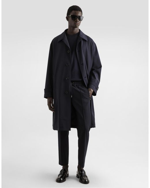 Dolce & Gabbana Blue Single-Breasted Wool Trench Coat for men
