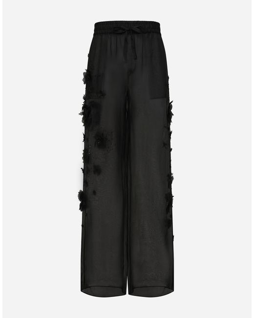 メンズ Dolce & Gabbana ジョガーパンツ シルクオーガンザ エンブロイダリー Black