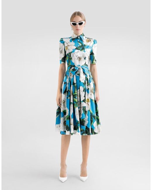 Dolce & Gabbana Blue Short Cotton Corset Dress With Bouquet