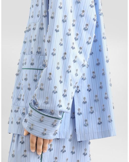 Dolce & Gabbana Blue Vanity Shirt With Embroidery And Piping for men