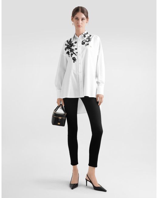 Dolce & Gabbana White Oversize Cotton Poplin Shirt With Lace Appliqués