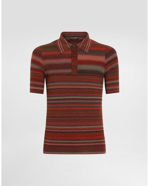 Dolce & Gabbana Red Striped Wool Polo Shirt for men
