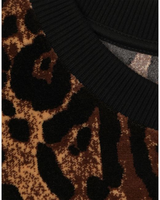 Dolce & Gabbana Black Round-Neck Chenille Sweatshirt With Jacquard Leopard Design