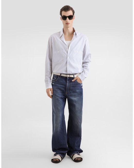 Dolce & Gabbana Blue Striped Poplin Martini Shirt for men