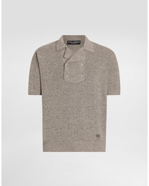 Dolce & Gabbana Gray Cotton And Linen Polo Shirt for men
