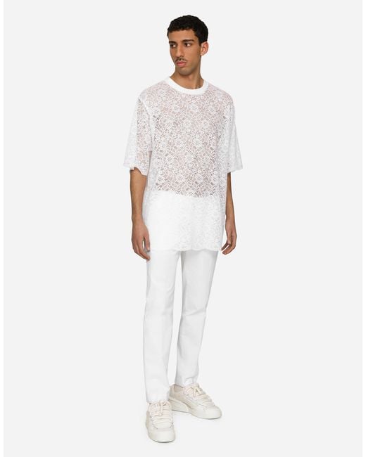 メンズ Dolce & Gabbana パンツ ストレッチコットン Dgパッチ White