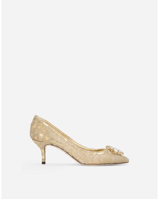 Dolce & Gabbana Lurex Lace Pumps With Brooch Detailing Natural