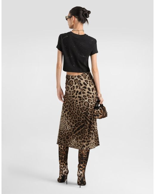 Dolce & Gabbana Natural Leo- Viscose Jersey Skirt